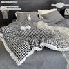 Lace Trim Plaid Duvet Cover Set with Pillowcases