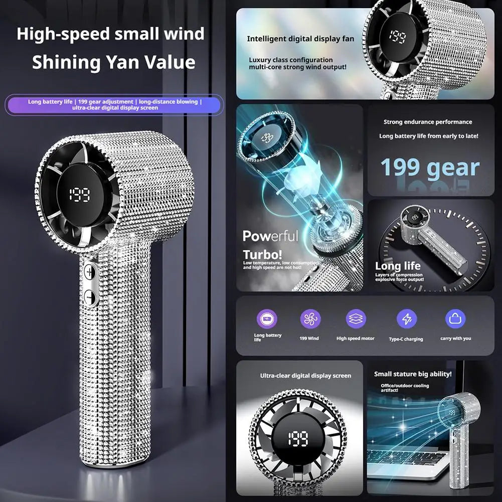 Portable Rechargeable Handheld Fan with Digital Display