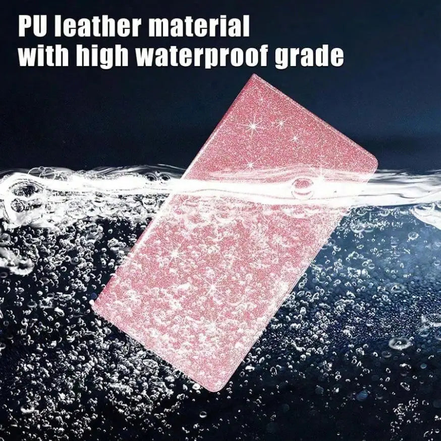 A pink PU leather material card floating on water with splashing droplets.