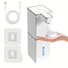 A white touchless infrared smart soap dispenser is shown dispensing soap onto a hand.