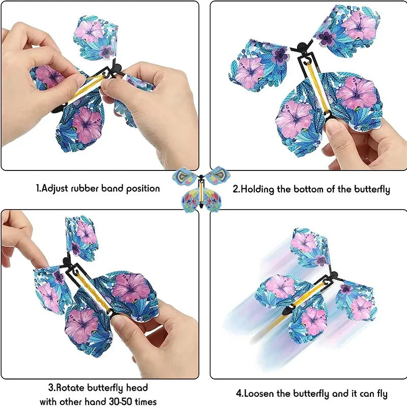 Instructions for assembling and operating a magic flying butterfly wind-up toy
