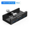 Aluminum USB 3.0 Hub with Clamp Mount for Desktops and Laptops