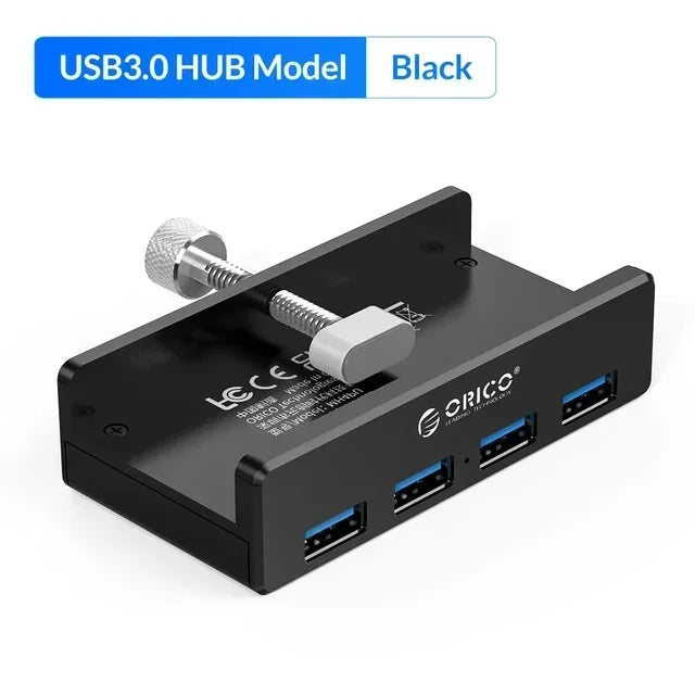 Aluminum USB 3.0 Hub with Clamp Mount for Desktops and Laptops