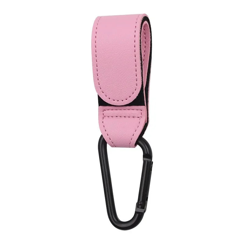 Pink PU leather baby bag organizer and hook for a stroller