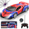 Red and blue spider-themed RC supercar with a remote control car and battery pack