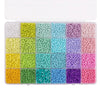 A storage box filled with various colors of 3mm acrylic rice beads arranged in a grid.