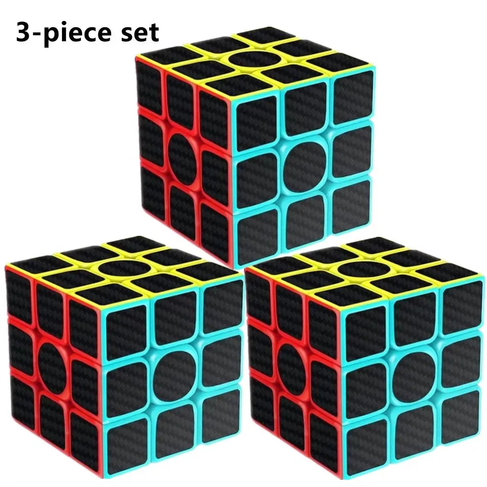 A 3-piece set of black and blue cube puzzle pieces for a speed cube.