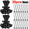 20 pieces of black heavy duty bungee cords with elastic ball ends, 15 cm long.