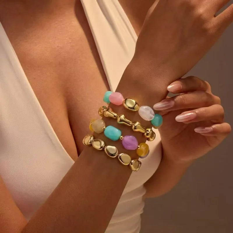 Pulseras de Resina con Cuentas y Colores Vivos (Set de 4)