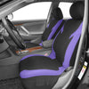A black car seat with purple honeycomb mesh covers installed in the driver's seat.