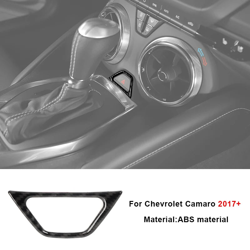 Carbon fiber interior trim kit for Chevrolet Camaro 2017 featuring a steering wheel and gear shift boot.
