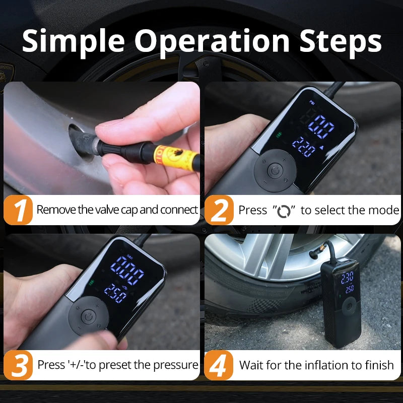 Rechargeable Cordless Tire Inflator with Digital Display