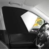 A black magnetic car side window sun shade is shown in the interior of a car, demonstrating its fit and function.