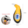 A yellow tire pressure gauge device is shown next to a tire, with measurements indicating a test range of 0-150PSI.