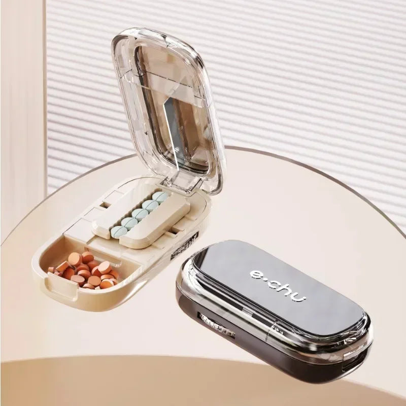 Portable Pill Cutter and Storage Box with Dustproof Lid