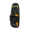 Black and orange compact clip-on tool pouch with a belt holster.