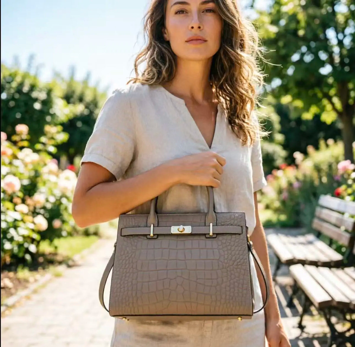 Elegant Genuine Leather Shoulder Bag for Women with Top Handle