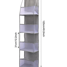 A tall, rectangular over-the-door hanging organizer with twelve clear compartments and a gray fabric backing.