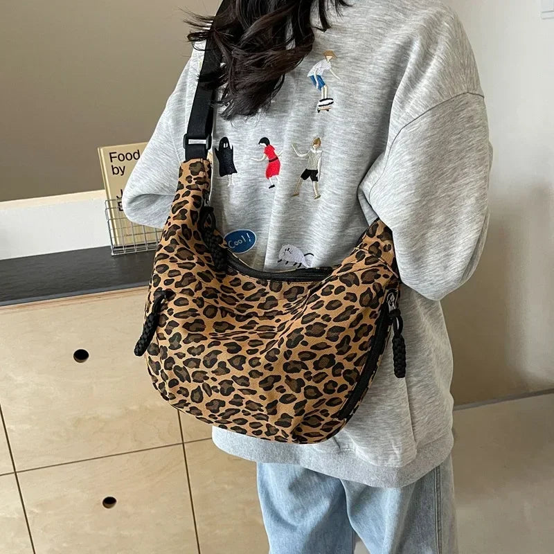 Leopard Print Corduroy Crossbody Bag