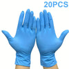 A pair of blue disposable nitrile gloves shown against a white background.