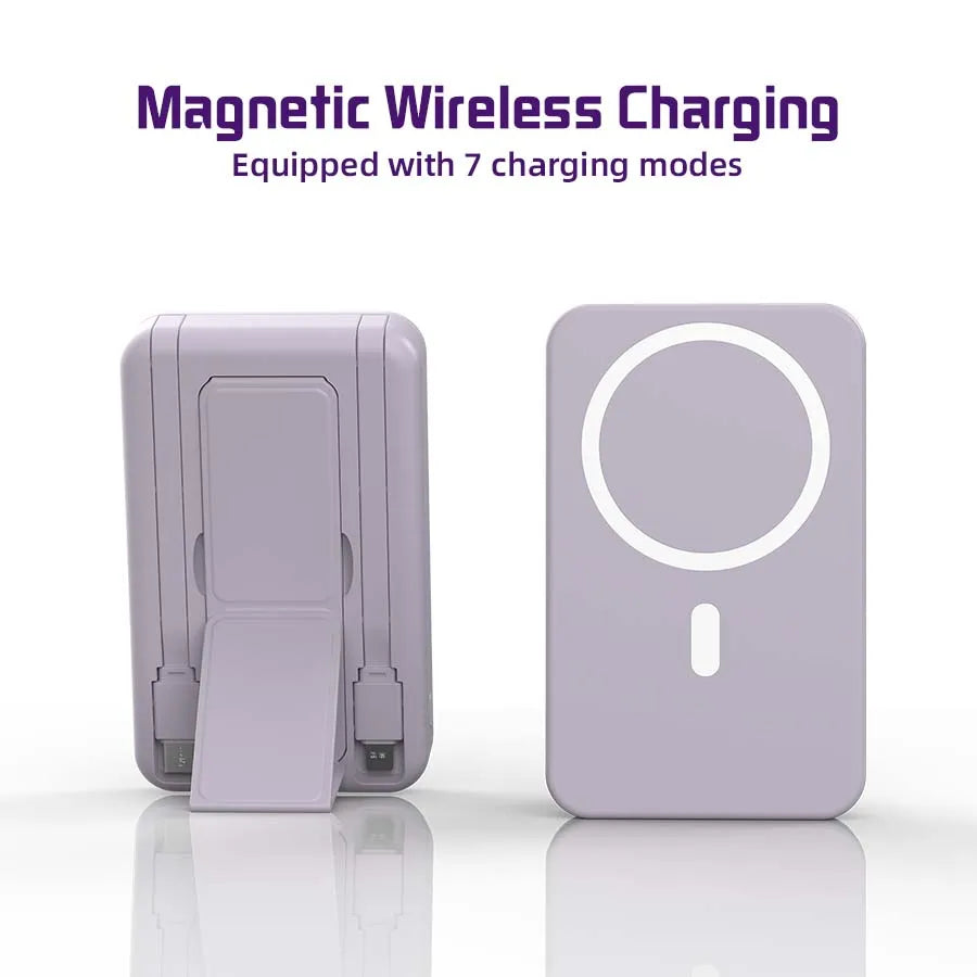 Lila tragbare magnetische kabellose Powerbank mit kreisförmiger Ladeanzeige
