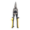 A pair of heavy-duty aviation snips with silver blades and yellow handles for sheet metal cutting.