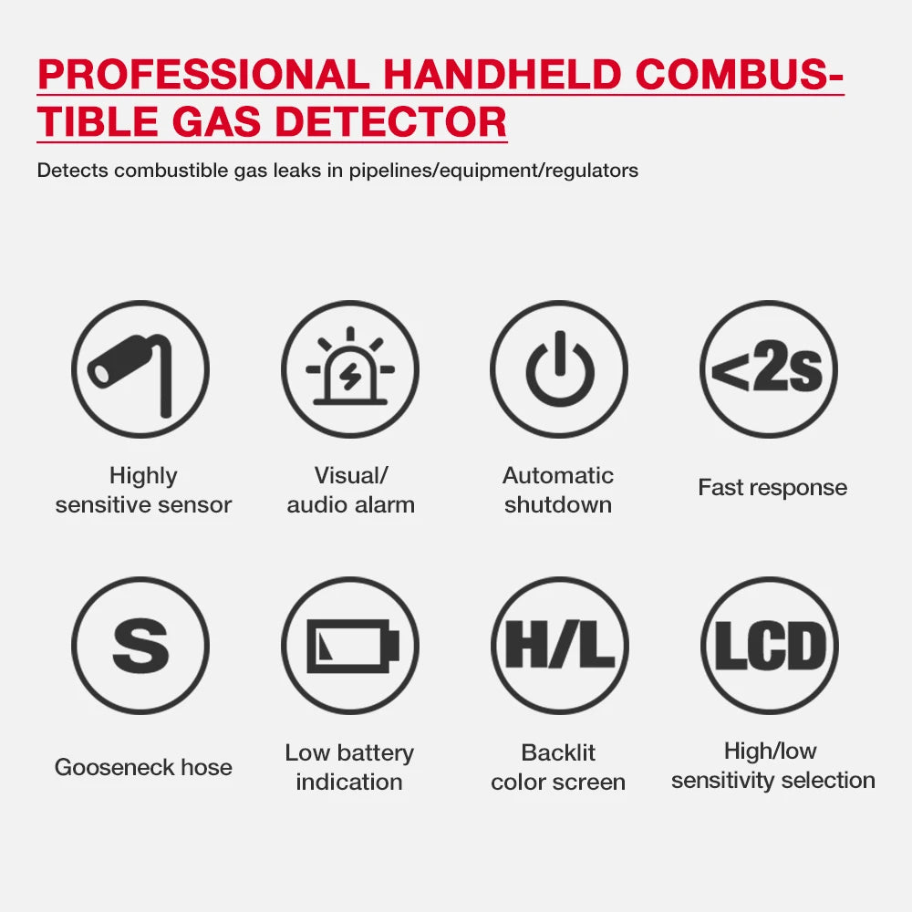 Portable Combustible Gas Leak Detector with Flexible Probe