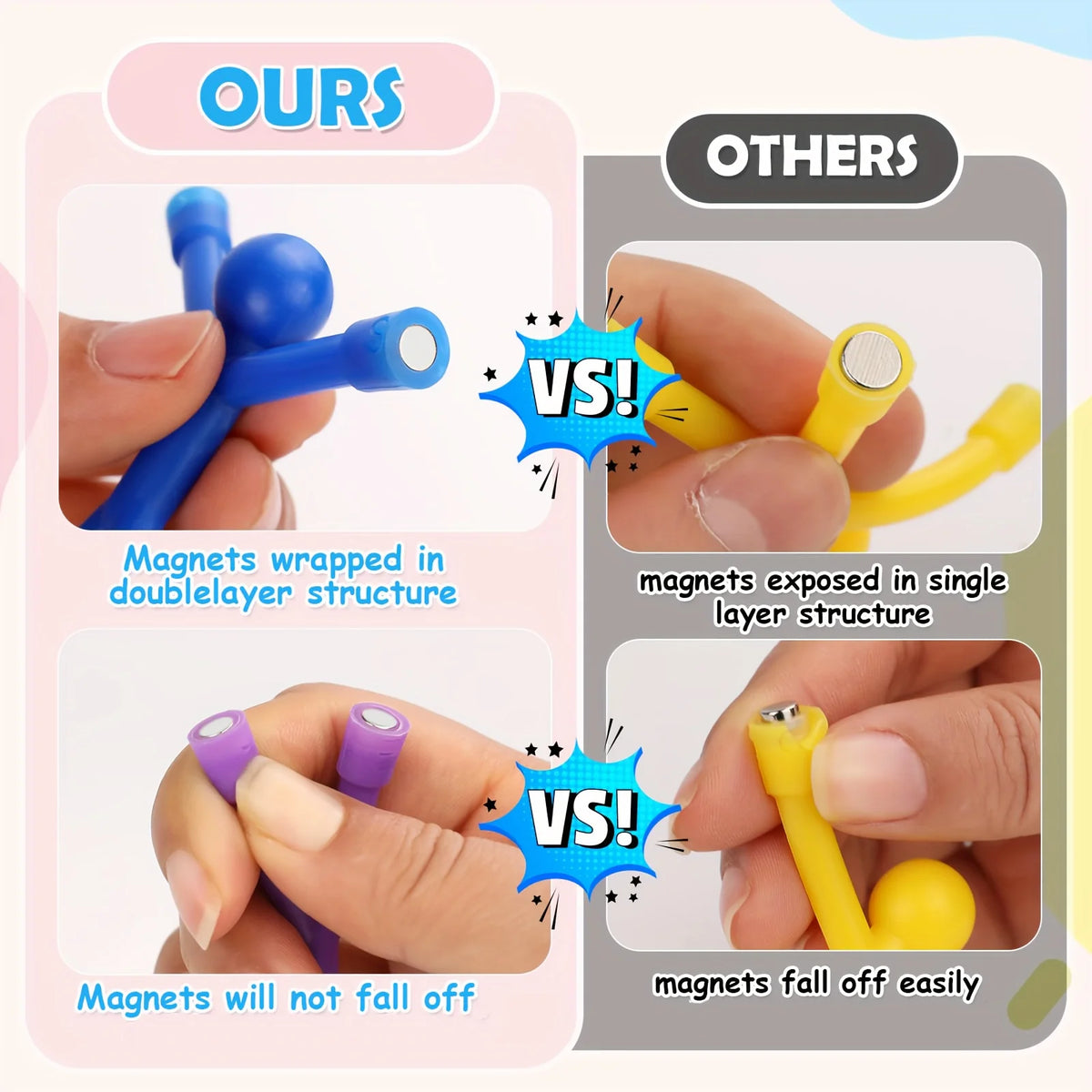 Comparaison de aimants de frigo : structure à double couche contre structure à simple couche.