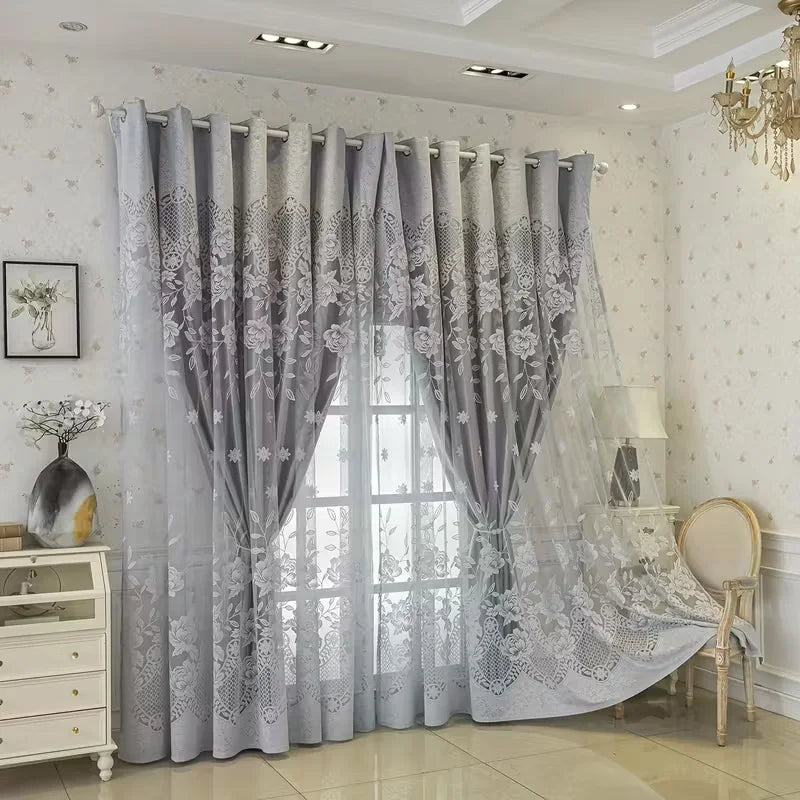 European Vintage Floral Embroidered Blackout Curtain