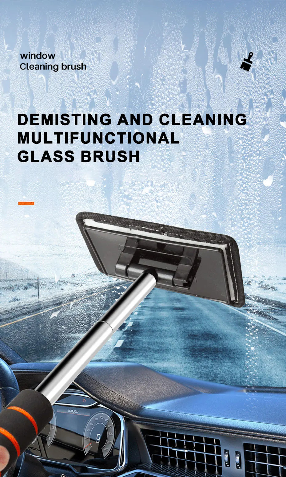 Telescopic Windshield Cleaning Brush with Soft Absorbent Head