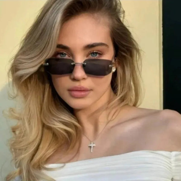 Randlose Rechteck-Sonnenbrille mit UV400-Schutz