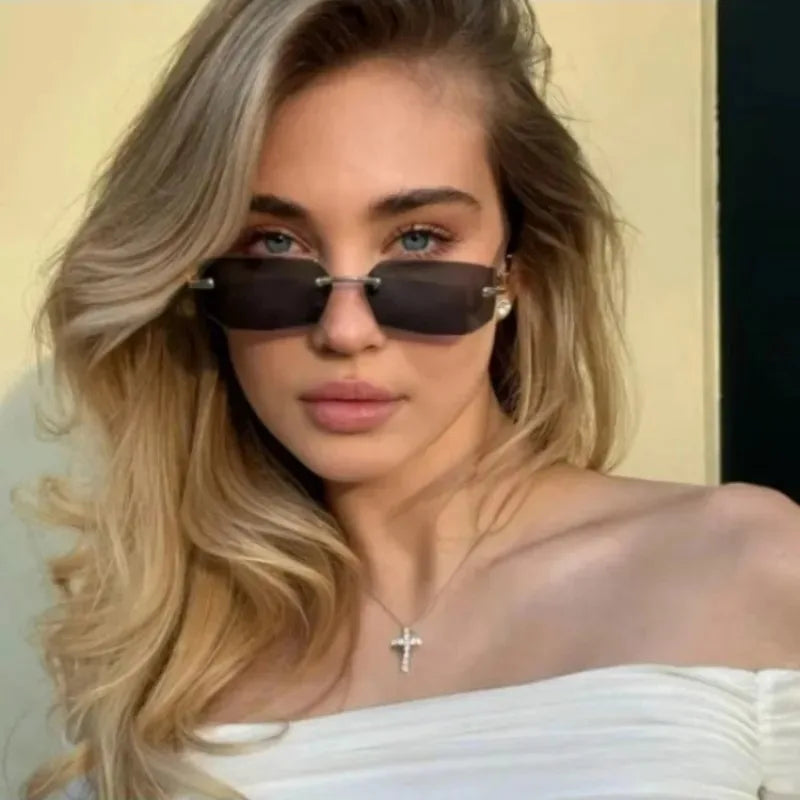 Rimless Rectangle Sunglasses with UV400 Protection