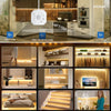 A collection of LED motion sensor light strips and lighting fixtures demonstrating various functions and applications.