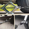 A chrome vanadium scissor jack adapter is shown supporting a drill or impact driver against a surface.