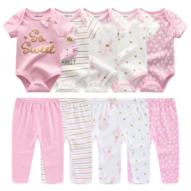 Baby Cotton Bodysuit and Pants Outfit Set (4-Piece)