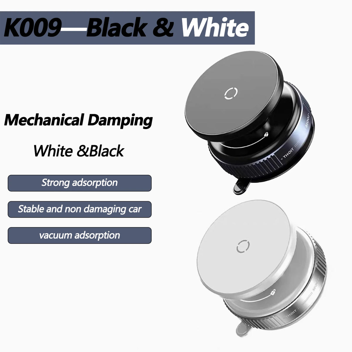 Black and white mechanical damping phone holder with a foldable 360 degree adjustable arm