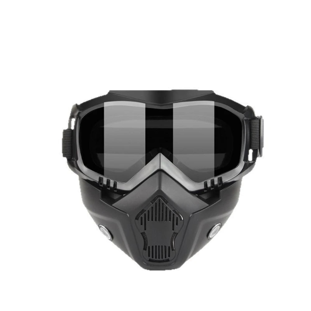 Black retro anti-fog motorcycle goggles with a windproof shield