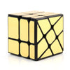 A gold and black cube puzzle with a faceted design, shown from above.