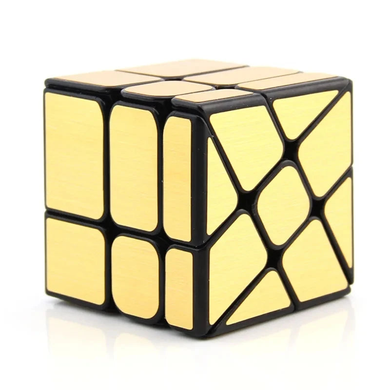 A gold and black cube puzzle with a faceted design, shown from above.