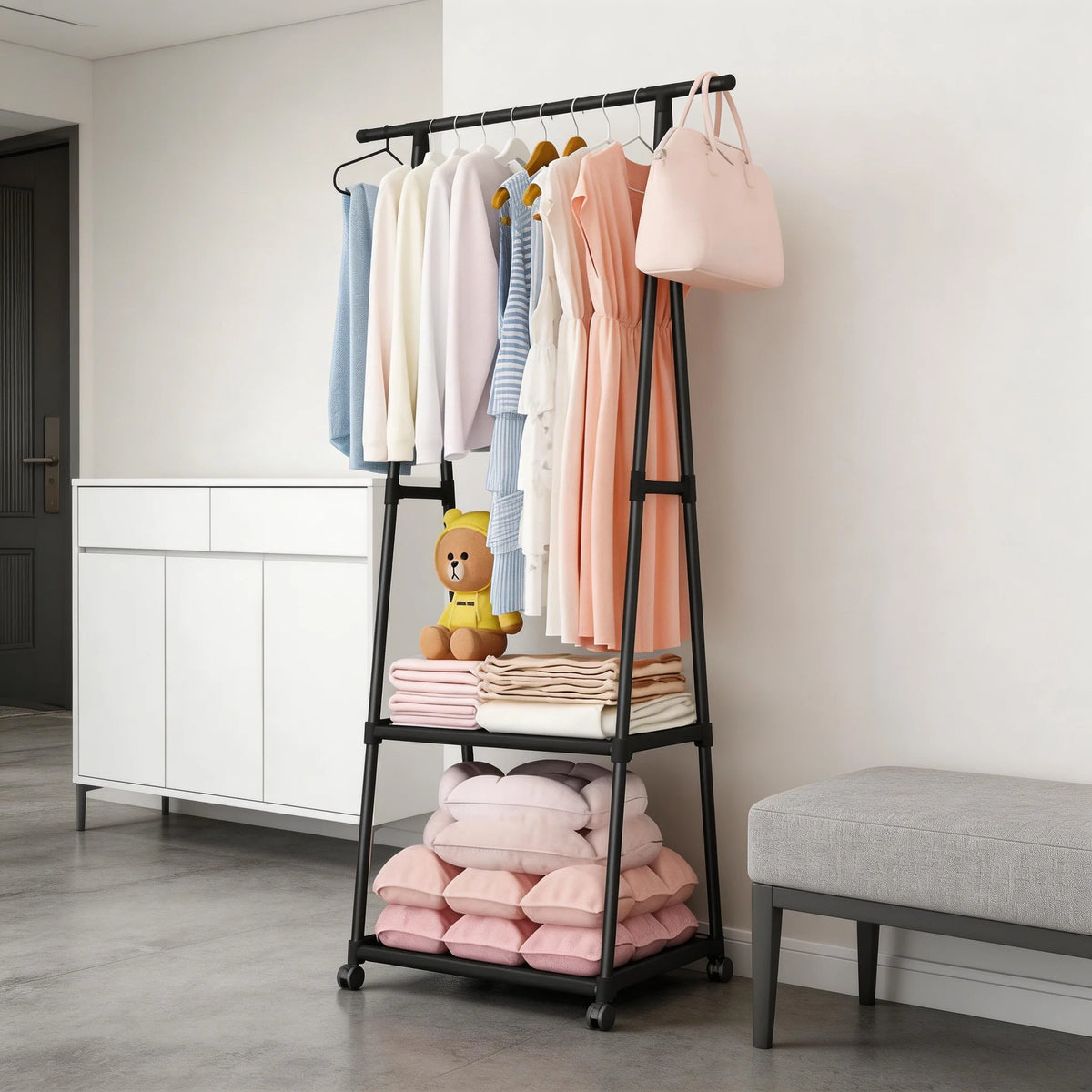 Space-Saving Multi-Use Coat Rack with Storage Shelf