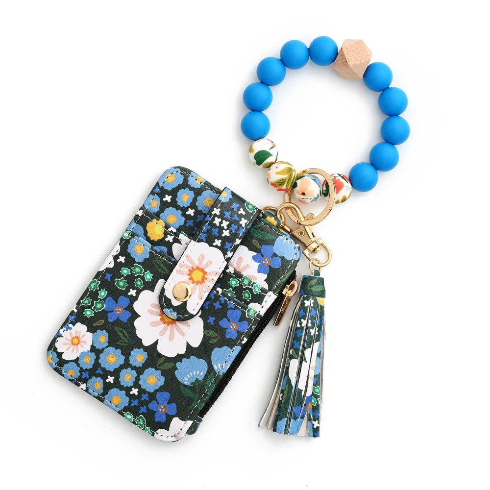 Floral Print PU Leather Wristlet Wallet with Card Holder