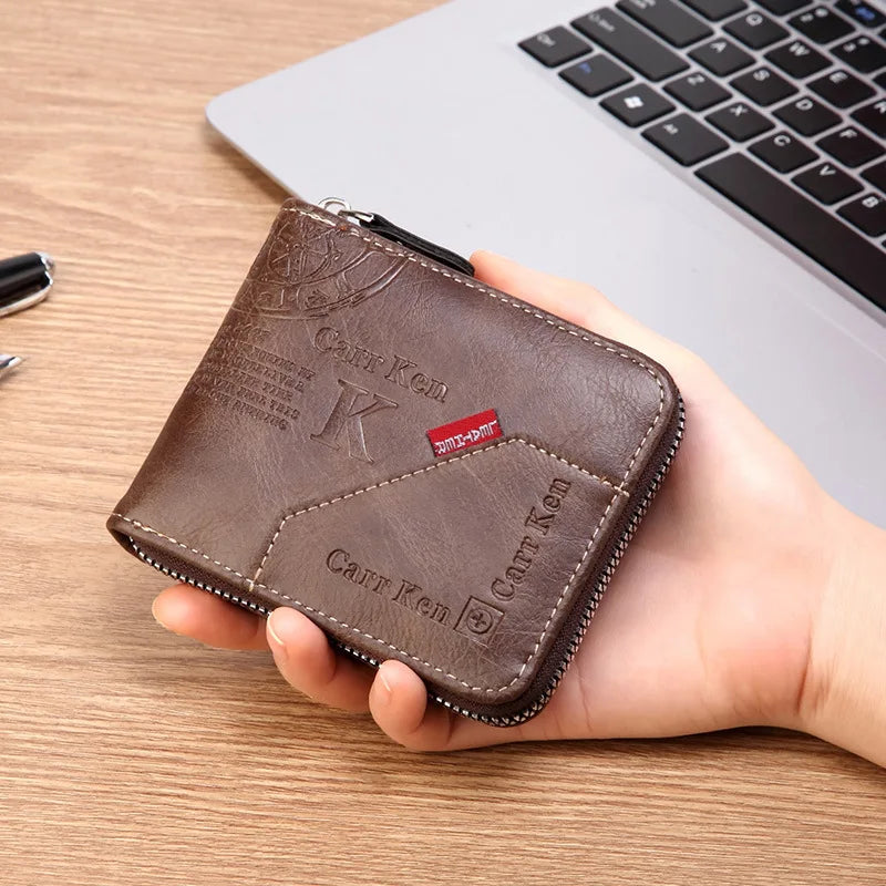 Men's Waxed Leather Bifold Wallet with All-Around Zipper