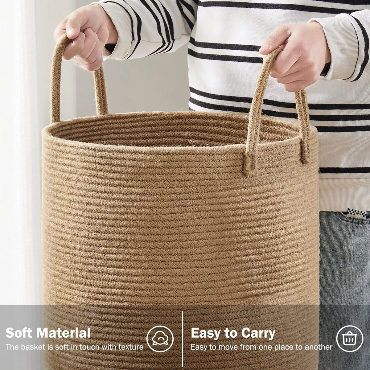 Woven Cotton Rope Storage Basket with Handles