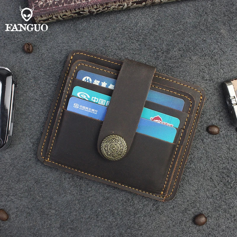 Handcrafted Cowhide Leather Card Wallet with Coin Pocket