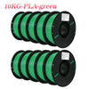 Bundle of ten 1.75mm green PLA filament spools for 3D printing