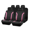 A set of black and pink two-tone car seat covers shown in a row.