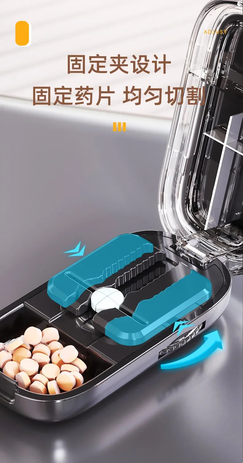 Portable Pill Cutter and Storage Box with Dustproof Lid
