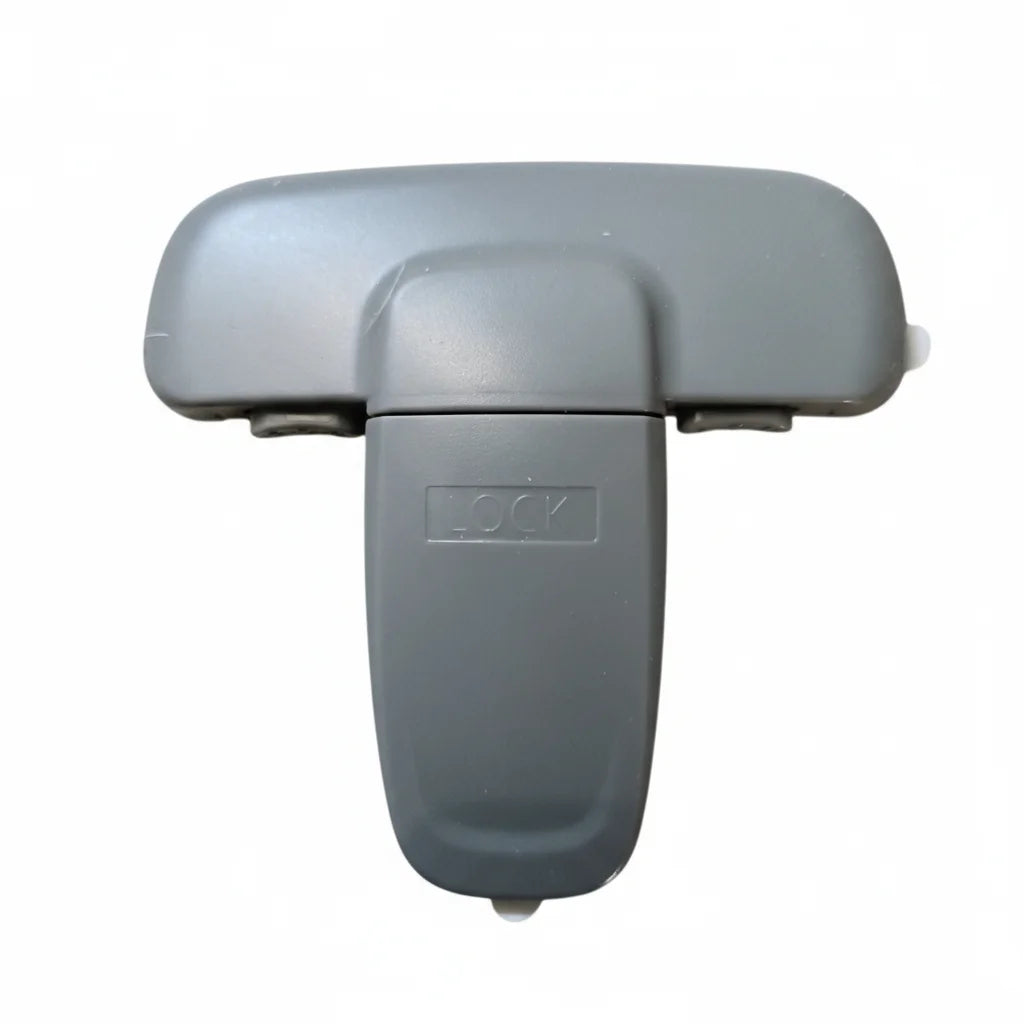 A gray self-locking safety latch designed for refrigerator doors.