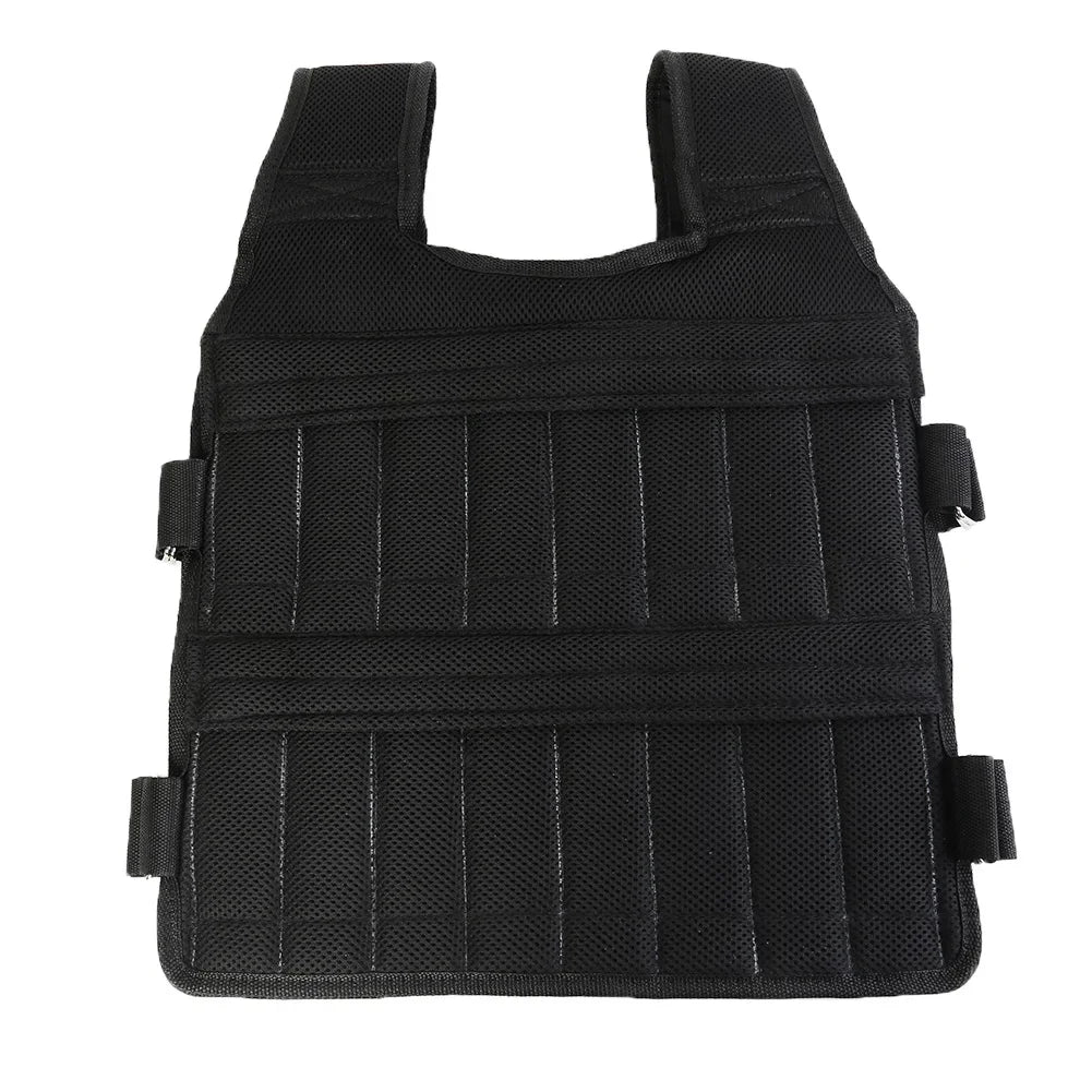Black adjustable weighted exercise vest for strength training and cardio