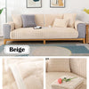 Beige velvet sofa cushion covers displayed on a light wood frame with neutral pillows and a gray fabric.